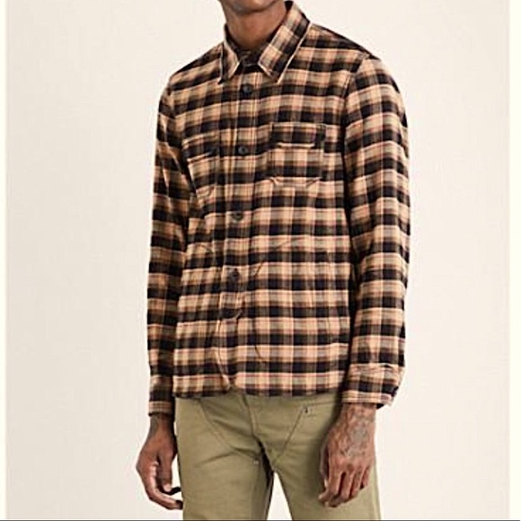 Coach men’s plaid black/tan/red heavy wool button down shirt, size Large - Picture 1 of 11